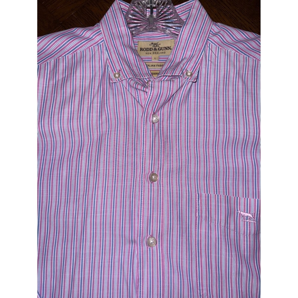 Rodd & Gunn‎ Button Down Shirt Mens Size Large Pink Blue Stripe Made in Italy